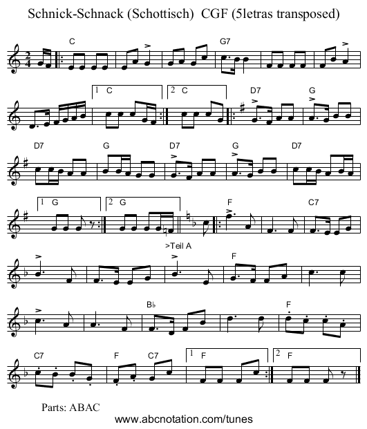 Schnick-Schnack (Schottisch)  CGF (5letras transposed) - staff notation