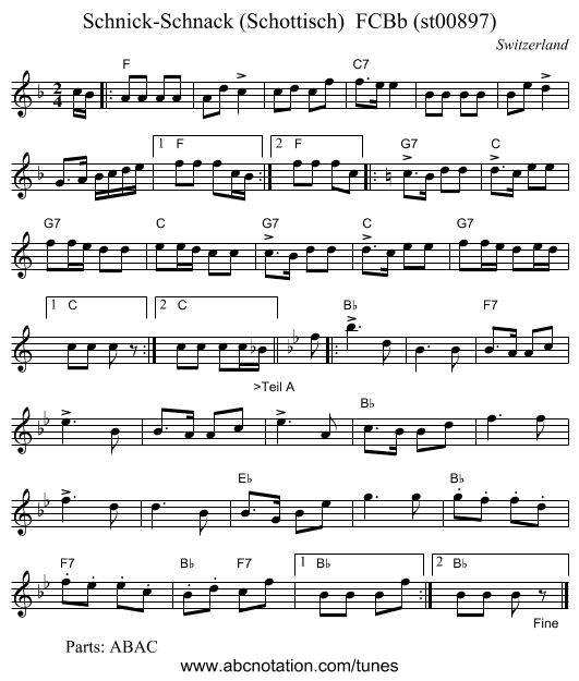 Schnick-Schnack (Schottisch) FCBb (st00897) - staff notation