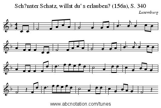 Sch?nster Schatz, willst du' s erlauben? (156a), S. 340 - staff notation