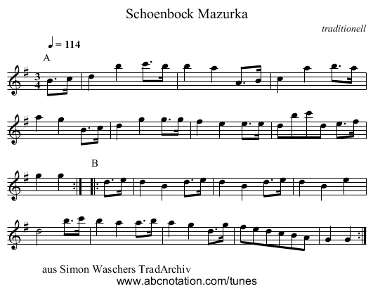 Schoenbock Mazurka - staff notation