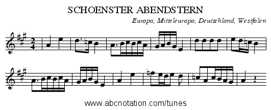 SCHOENSTER ABENDSTERN - staff notation