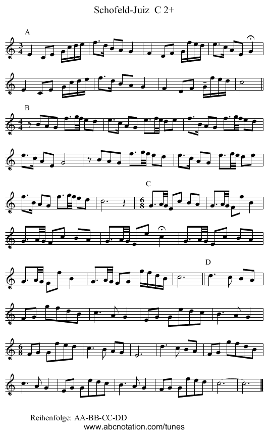 Schofeld-Juiz  C 2+ - staff notation