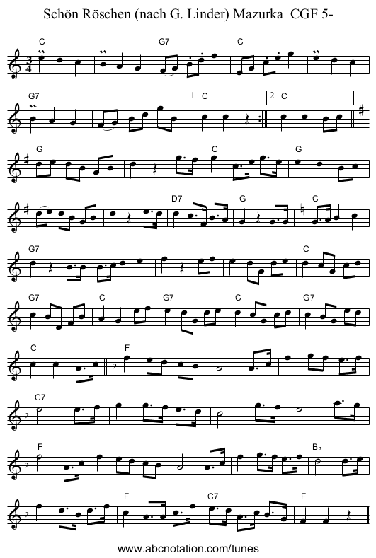 Sch&ouml;n R&ouml;schen (nach G. Linder) Mazurka  CGF 5- - staff notation