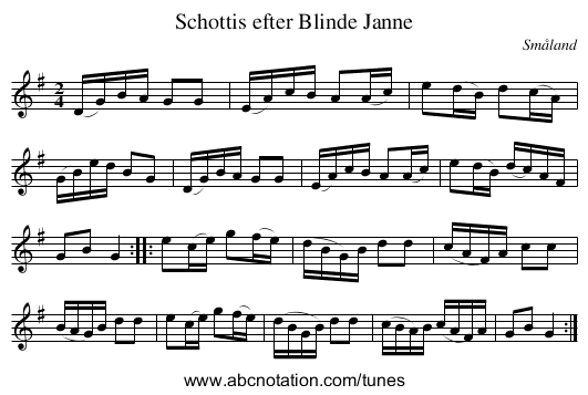 Schottis efter Blinde Janne - staff notation