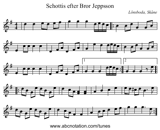 Schottis efter Bror Jeppsson - staff notation