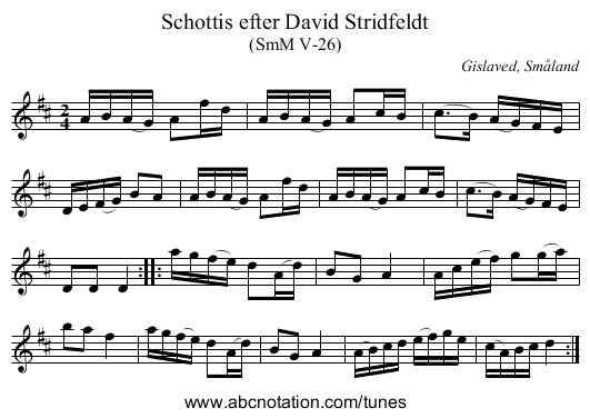 Schottis efter David Stridfeldt - staff notation