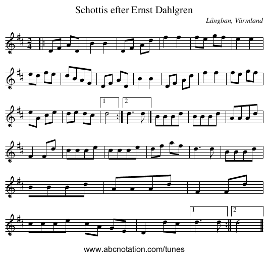Schottis efter Ernst Dahlgren - staff notation