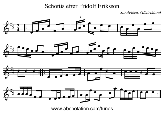 Schottis efter Fridolf Eriksson - staff notation
