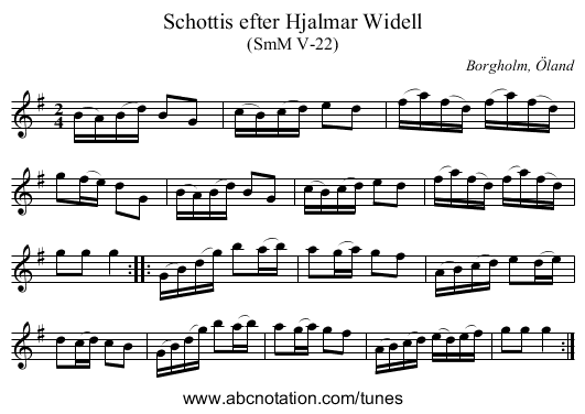 Schottis efter Hjalmar Widell - staff notation