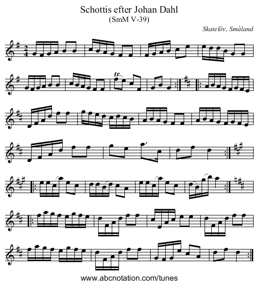 Schottis efter Johan Dahl - staff notation