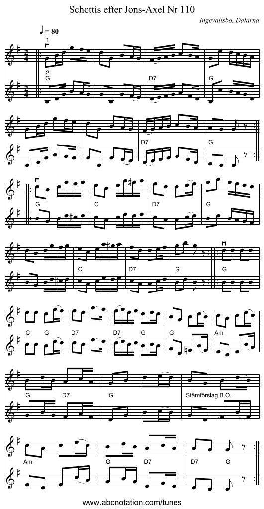 Schottis efter Jons-Axel Nr 110 - staff notation