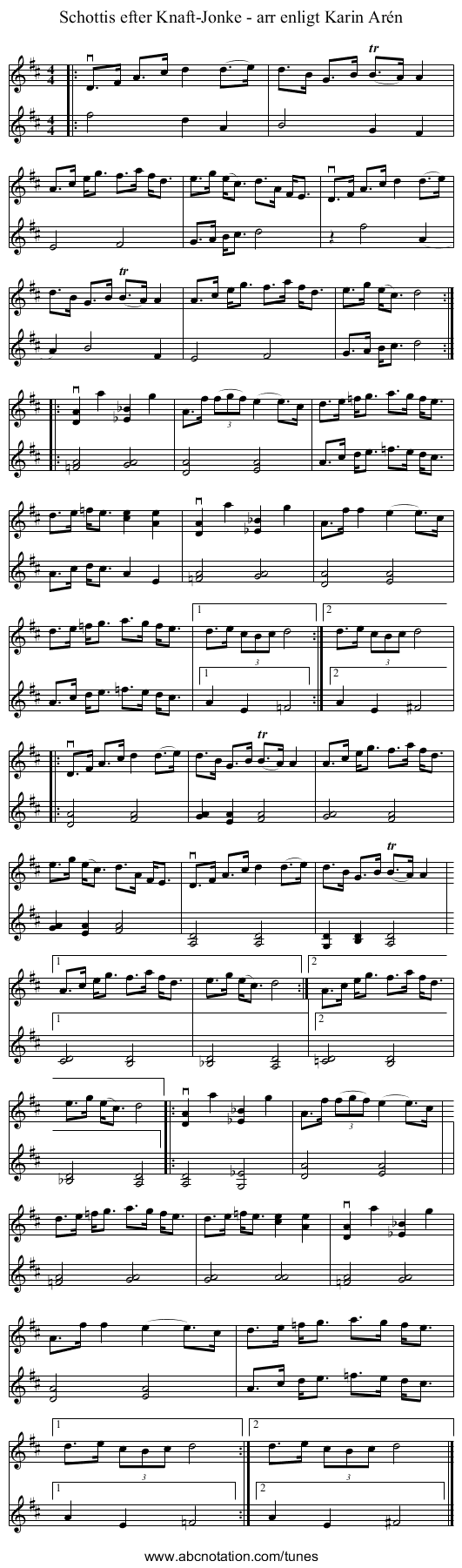 Schottis efter Knaft-Jonke - arr enligt Karin Arén - staff notation