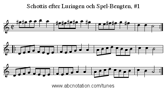 Schottis efter Luringen och Spel-Bengten, #1 - staff notation