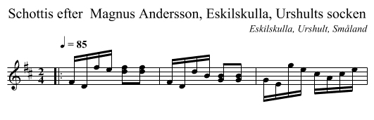 Schottis efter  Magnus Andersson, Eskilskulla, Urshults socken - staff notation