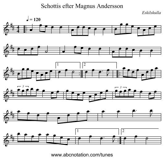 Schottis efter Magnus Andersson - staff notation