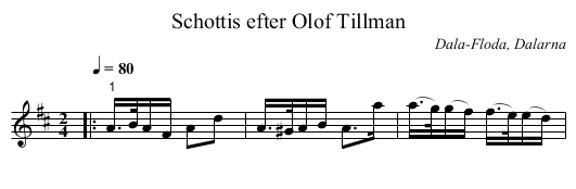 Schottis efter Olof Tillman - staff notation