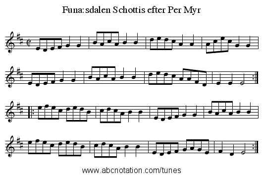 Schottis efter Per Myr, Funa:sdalen - staff notation