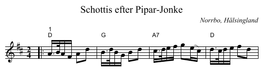 Schottis efter Pipar-Jonke - staff notation