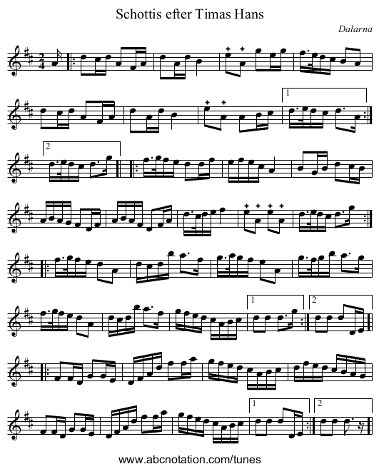 Schottis efter Timas Hans - staff notation