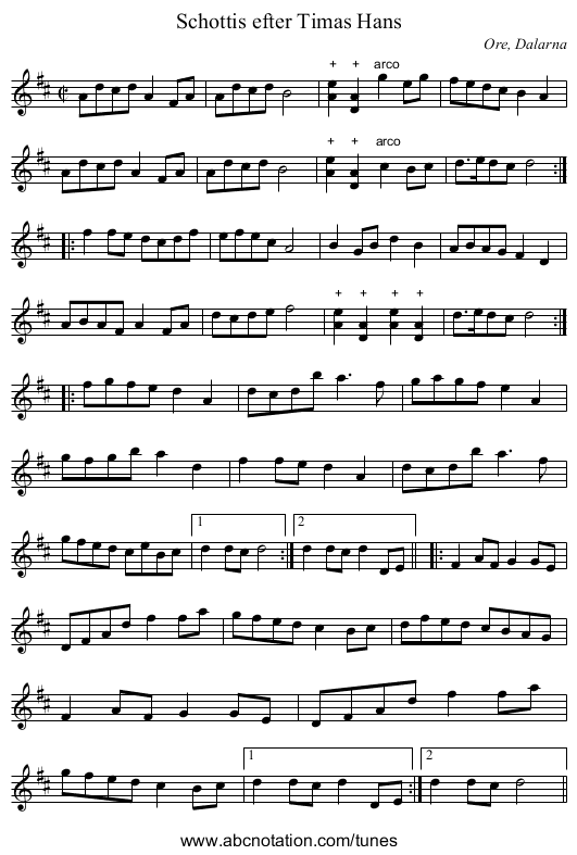 Schottis efter Timas Hans - staff notation