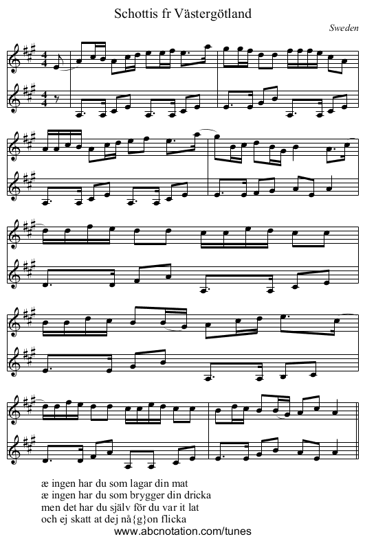 Schottis fr Västergötland - staff notation