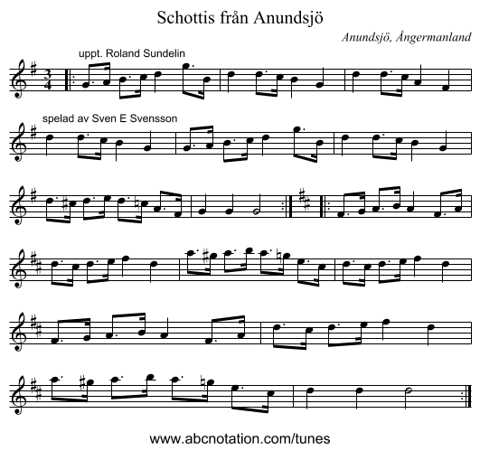 Schottis från Anundsjö - staff notation