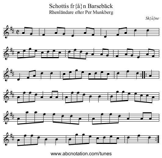 Schottis fr&aring;n Barseb&auml;ck - staff notation