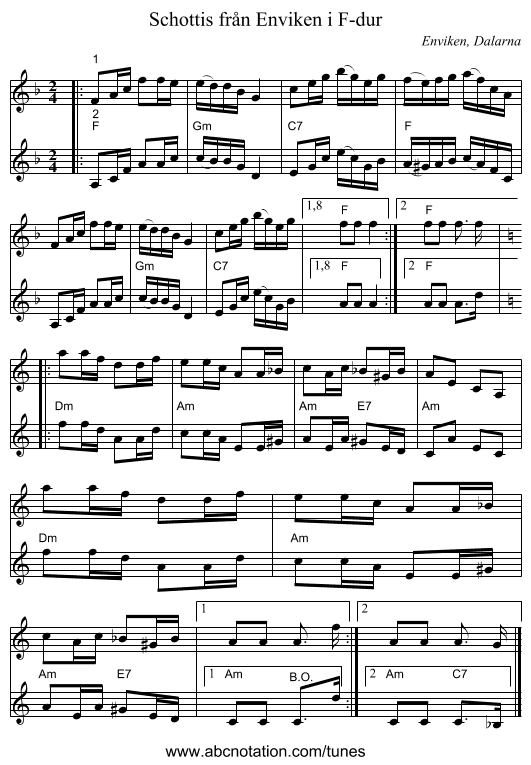 Schottis från Enviken i F-dur - staff notation