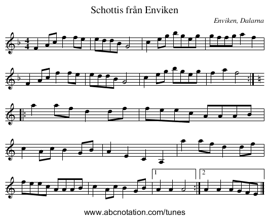 Schottis från Enviken - staff notation