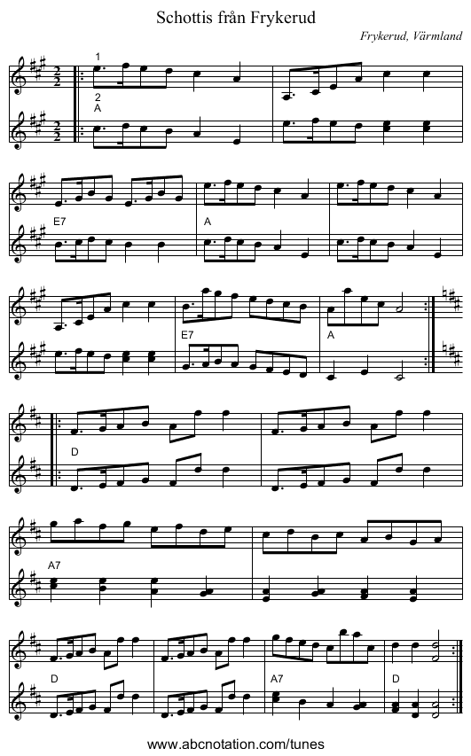 Schottis från Frykerud - staff notation