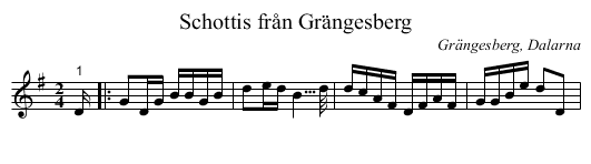 Schottis från Grängesberg - staff notation