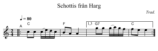 Schottis fr&aring;n Harg - staff notation