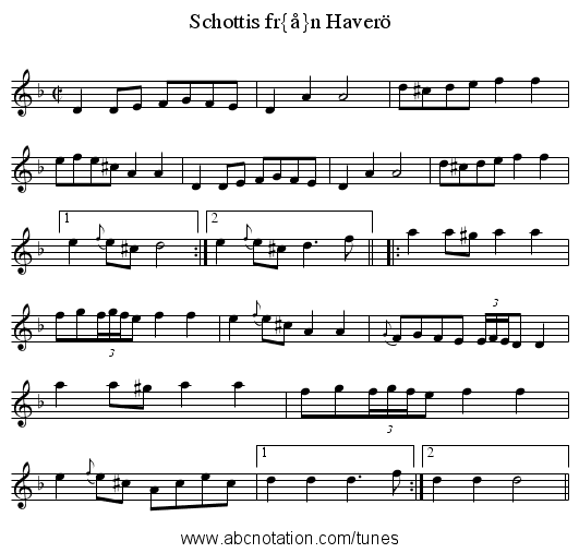 Schottis från Haverö - staff notation