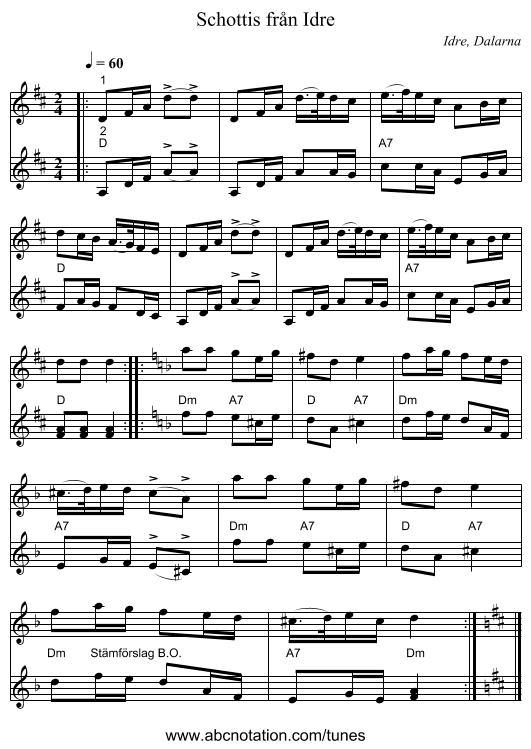 Schottis från Idre - staff notation