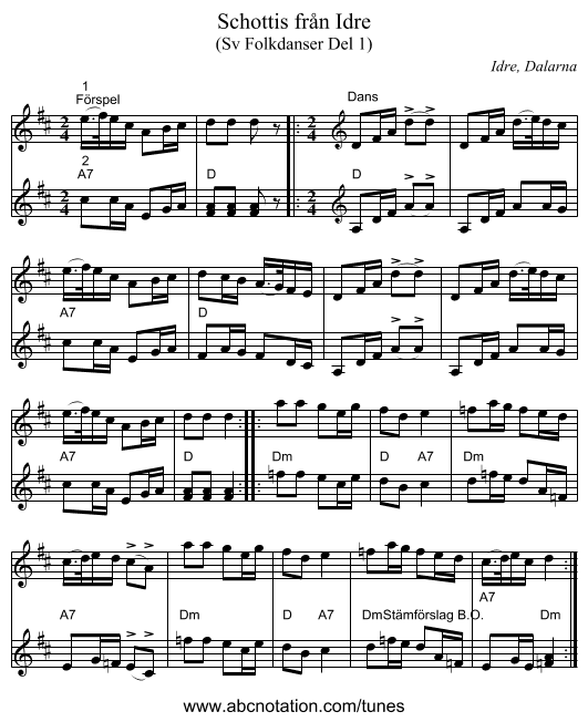 Schottis från Idre - staff notation