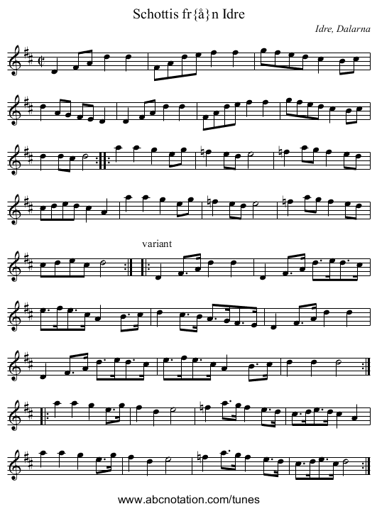 Schottis fr&aring;n Idre - staff notation
