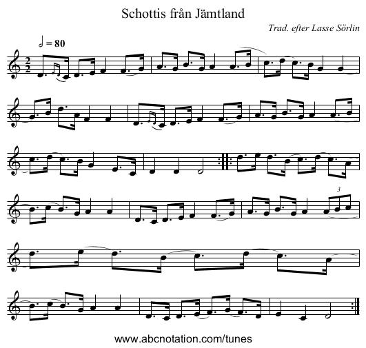 Schottis fr&aring;n J&auml;mtland - staff notation