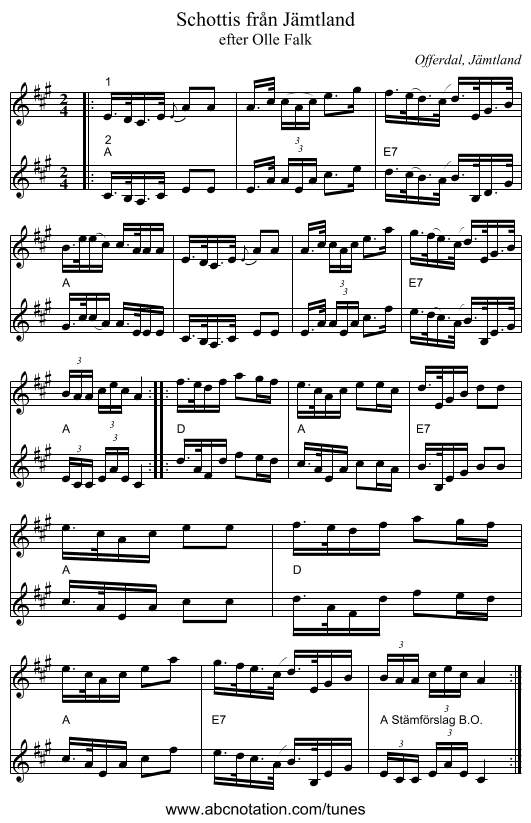 Schottis från Jämtland - staff notation