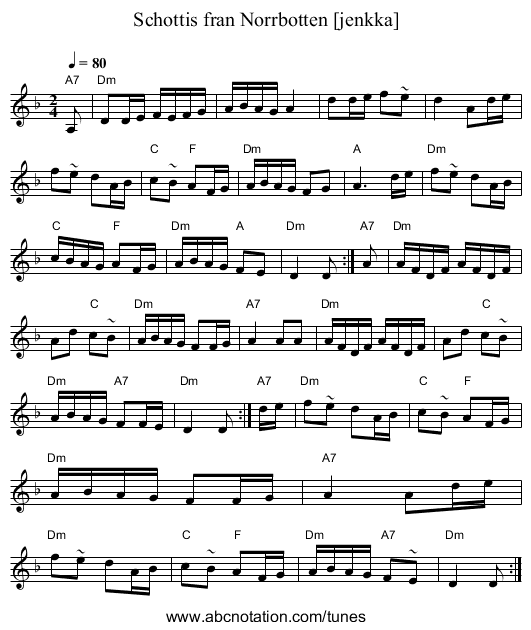 Schottis fran Norrbotten [jenkka] - staff notation