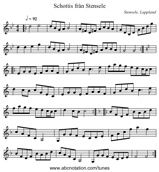 Schottis från Stensele - staff notation