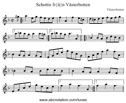 Schottis fr&aring;n V&auml;sterbotten - staff notation