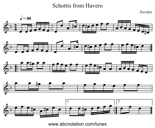 Schottis from Havero - staff notation