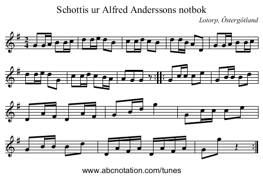 Schottis ur Alfred Anderssons notbok - staff notation