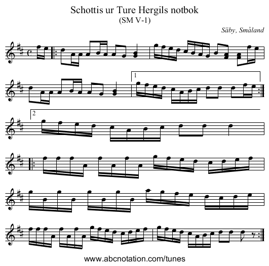 Schottis ur Ture Hergils notbok - staff notation