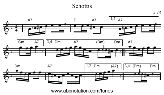 Schottis - staff notation