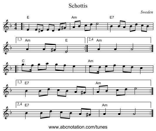 Schottis - staff notation