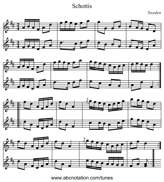 Schottis - staff notation