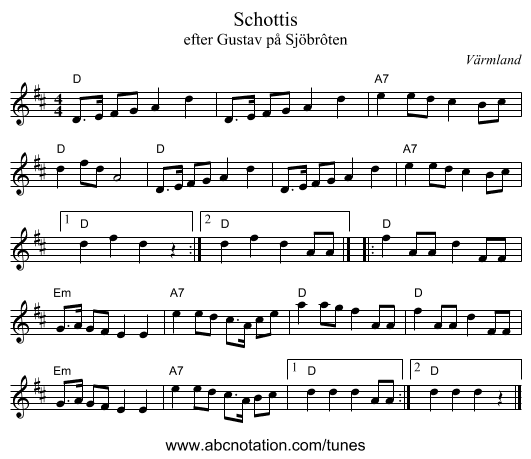 Schottis - staff notation