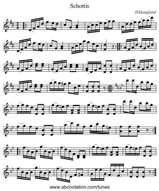 Schottis - staff notation