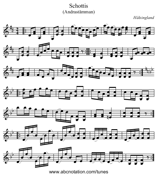 Schottis - staff notation
